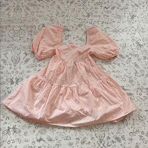 Womens Puff Sleeve tie back Tiered Dress in Light Peach